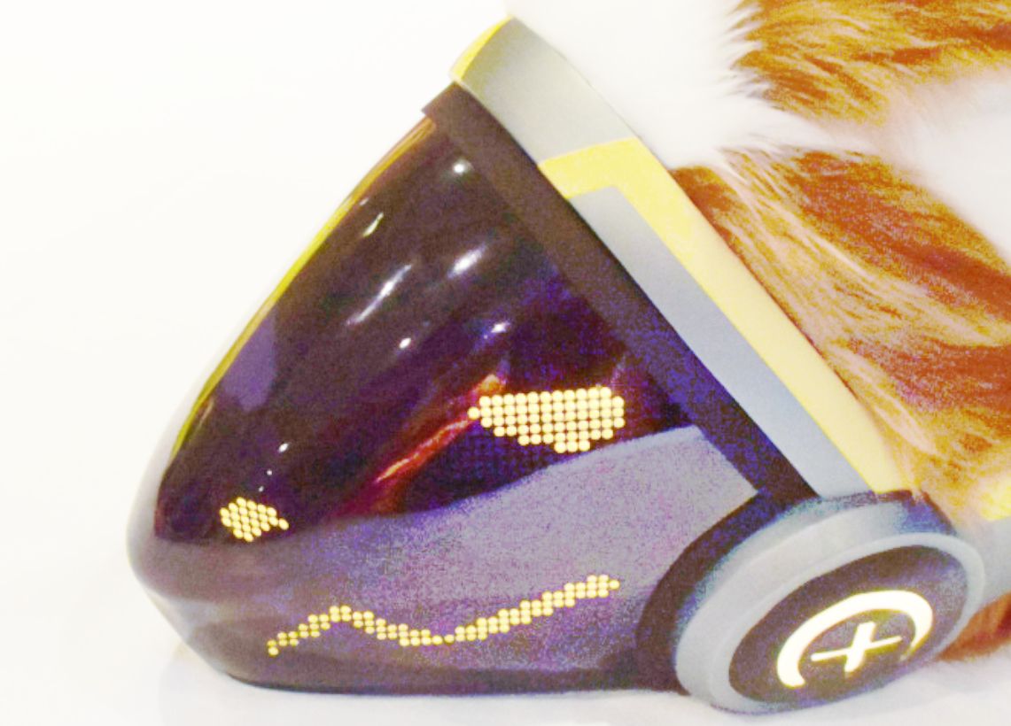 Nybble the Protogen at Confuzzled 2019 with black tape showing